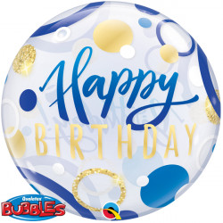 Blue & Gold Dots Birthday 22" Single Bubble Yrv