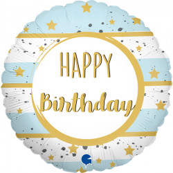 Blue & Gold Star Happy Birthday 9" Flat