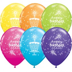 Cake & Candle Birthday 11" Tropical Assorted (25ct) Ygx
