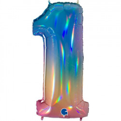 Colourful Rainbow Holographic Number 1 Shape 40" Pkt