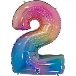 Colourful Rainbow Holographic Number 2 Shape 40" Pkt