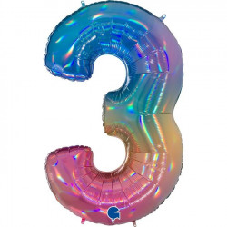 Colourful Rainbow Holographic Number 3 Shape 40" Pkt