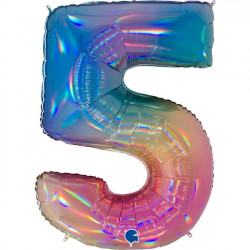Colourful Rainbow Holographic Number 5 Shape 40" Pkt