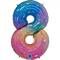 Colourful Rainbow Holographic Number 8 Shape 40" Pkt