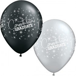 Congratulations Graduate 11" Pearl Onyx Black & Silver (25ct) Yhh