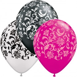 Damask Print 11" Wild Berry, Onyx Black & Pearl White (50ct) Lbr