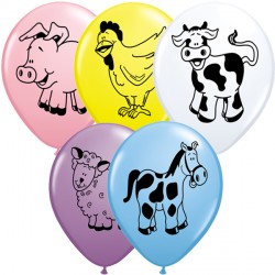 Farm Animals Assortment 11" Yellow, Pink, Pale Blue, White & Spring Lilac (25ct) Lac