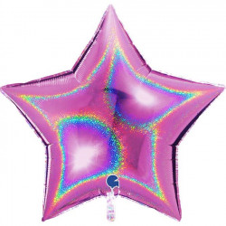 Fuchsia Glitter Holographic Star 36" Pkt