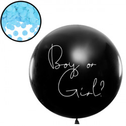 Gender Reveal Boy Or Girl 3' Black (1ct) With Blue Confetti