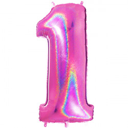 Glitter Holo Fuchsia Number 1 Shape 40" Pkt