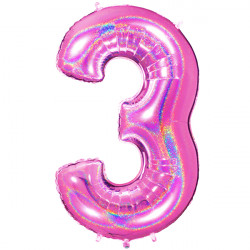 Glitter Holo Fuchsia Number 3 Shape 40" Pkt