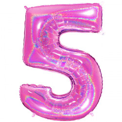 Glitter Holo Fuchsia Number 5 Shape 40" Pkt