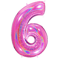 Glitter Holo Fuchsia Number 6 Shape 40" Pkt