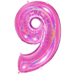 Glitter Holo Fuchsia Number 9 Shape 40" Pkt