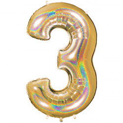 Glitter Holo Gold Number 3 Shape 40" Pkt