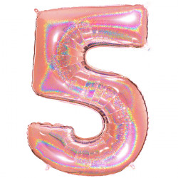 Glitter Holo Rose Gold Number 5 Shape 40" Pkt