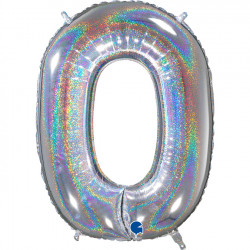 Glitter Holo Silver Number 0 Shape 26" Pkt