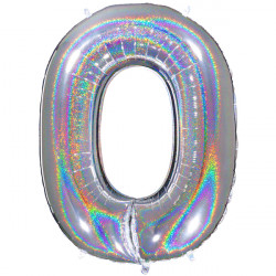 Glitter Holo Silver Number 0 Shape 40" Pkt