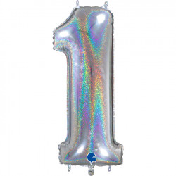 Glitter Holo Silver Number 1 Shape 26" Pkt