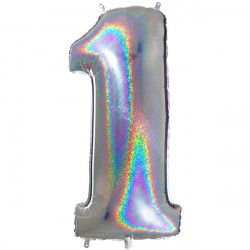 Glitter Holo Silver Number 1 Shape 40" Pkt