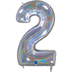 Glitter Holo Silver Number 2 Shape 26" Pkt