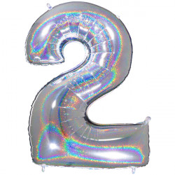 Glitter Holo Silver Number 2 Shape 40" Pkt