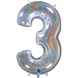 Glitter Holo Silver Number 3 Shape 26" Pkt