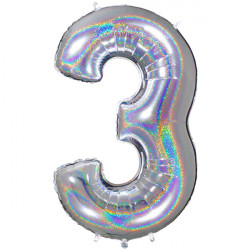 Glitter Holo Silver Number 3 Shape 40" Pkt