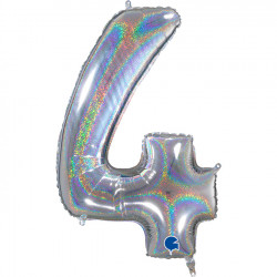 Glitter Holo Silver Number 4 Shape 26" Pkt