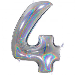 Glitter Holo Silver Number 4 Shape 40" Pkt