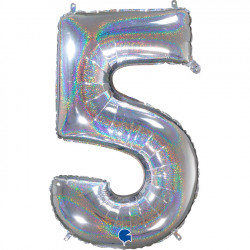 Glitter Holo Silver Number 5 Shape 26" Pkt