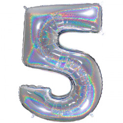 Glitter Holo Silver Number 5 Shape 40" Pkt