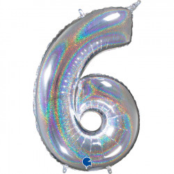 Glitter Holo Silver Number 6 Shape 26" Pkt