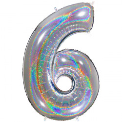 Glitter Holo Silver Number 6 Shape 40" Pkt