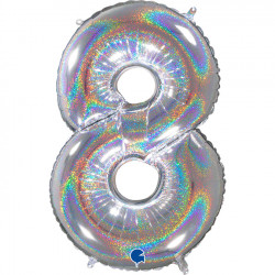 Glitter Holo Silver Number 8 Shape 26" Pkt