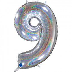 Glitter Holo Silver Number 9 Shape 26" Pkt
