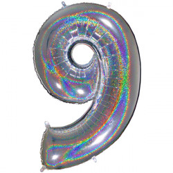 Glitter Holo Silver Number 9 Shape 40" Pkt