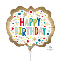 Gold Satin Marquee Happy Birthday Mini Shape A30 Flat