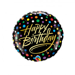 Gold Script & Dots Birthday 9" Flat Hi