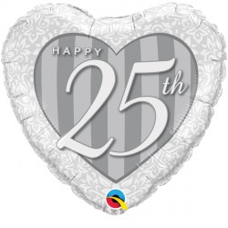 Happy 25th Damask Heart 18" Pkt If