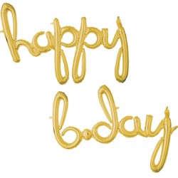 Happy Bday Gold Script Phrase Shape P55 Pkt (35" X 25")