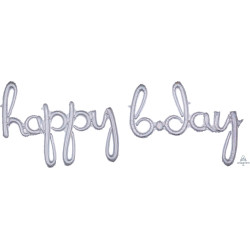 Happy Bday Holo Silver Script Phrase Shape P70 Pkt ('happy' 39" X 27" / 'b.day' 39" X 27")