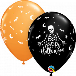 Happy Halloween Skeleton 11" Assorted Onyx Black & Orange (25ct) Ygx
