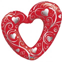 Hearts & Filigree Red 42" Shape Group C Pkt Yzp