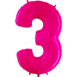 Hot Pink Shiny Number 3 Shape 40" Pkt