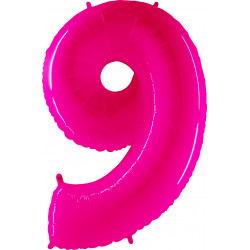 Hot Pink Shiny Number 9 Shape 40" Pkt