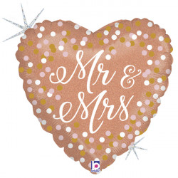 Mr & Mrs Rose Gold Glitter 18" Holographic Pkt