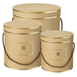 Natural Brown With Gold Trim Hamilton Hat Boxes (set Of 3)