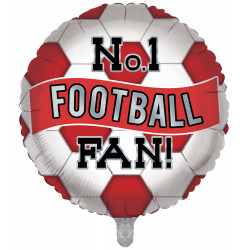 No.1 Football Fan Red & White Football 18" Round Pkt
