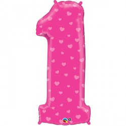 Number One Pink Hearts Shape 38" Pkt Jj